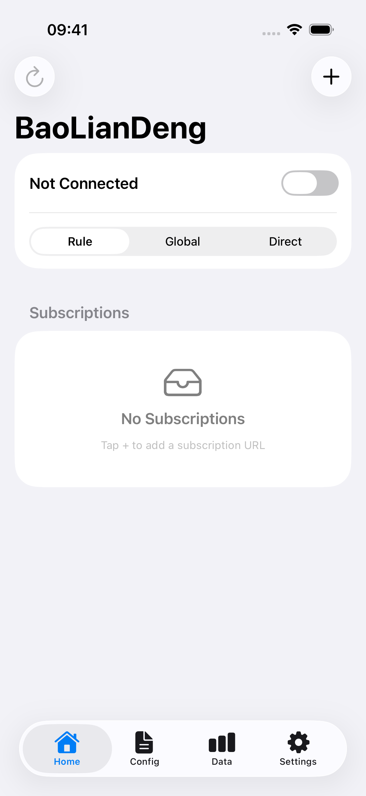 Home screen showing subscriptions and proxy nodes