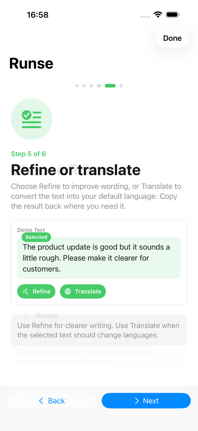 Runse refine or translate panel